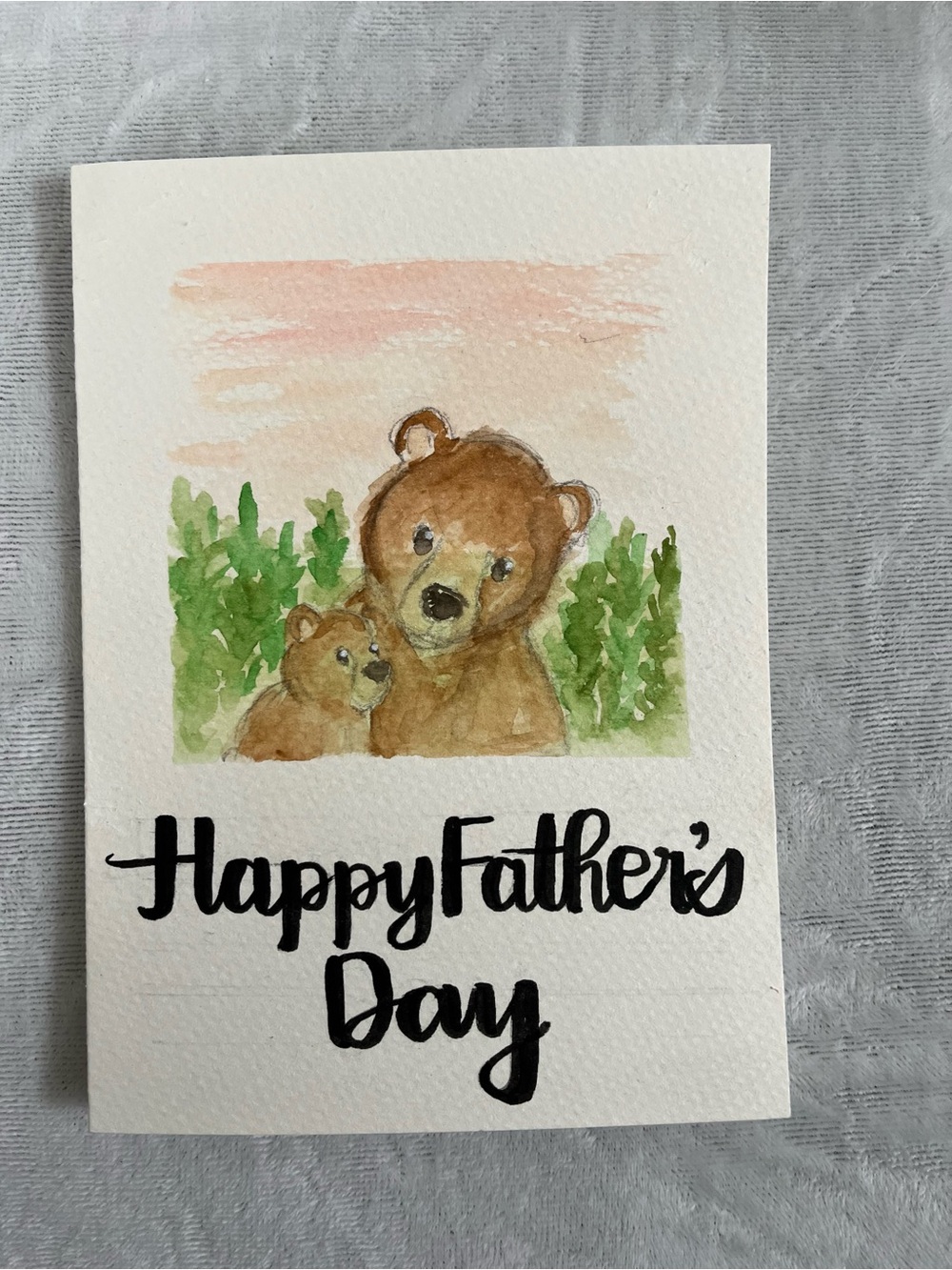 Hand-Painted Father’s Day Bear Watercolor Card - Brown & Green